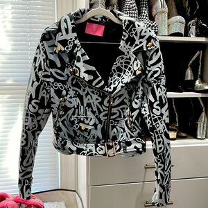 Medium azalea wang faux leather graffiti jacket